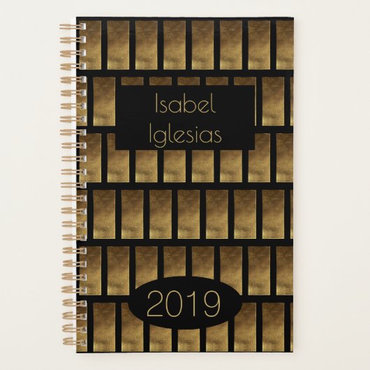 Aangepast jaar 2019 zwart goudmonogram I legant Planner (Voorkant)