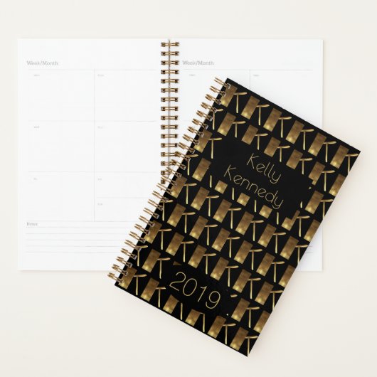 Aangepast jaar 2019 zwart goudmonogram K legant Planner (Display)