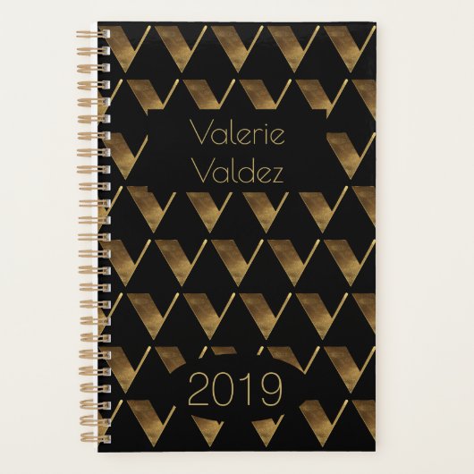 Aangepast jaar 2019 zwart goudmonogram/legant planner (Voorkant)