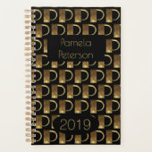 Aangepast jaar 2019 zwart goudmonogram P legant Planner (Voorkant)