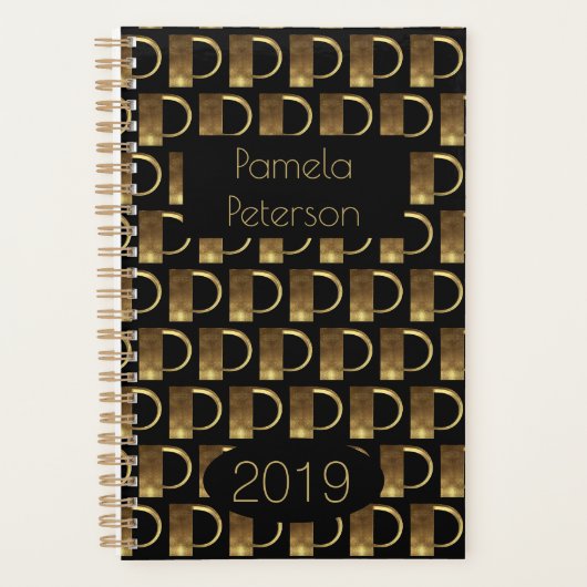 Aangepast jaar 2019 zwart goudmonogram P legant Planner (Voorkant)