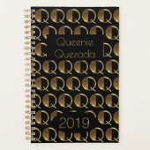 Aangepast jaar 2019 zwart goudmonogram Q legant Planner (Voorkant)