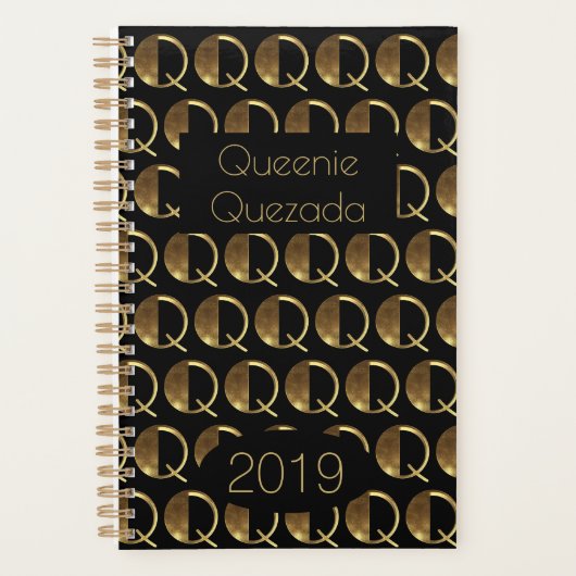 Aangepast jaar 2019 zwart goudmonogram Q legant Planner (Voorkant)