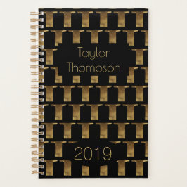 Aangepast jaar 2019 zwart goudmonogram T legant Planner