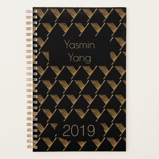 Aangepast jaar 2019 zwart goudmonogram Y elegant Planner (Voorkant)