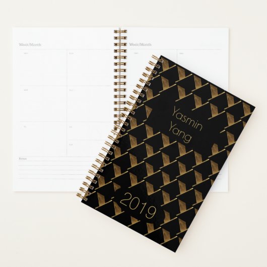 Aangepast jaar 2019 zwart goudmonogram Y elegant Planner (Display)