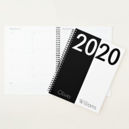 Aangepast jaar 2020 Modern Trendy Black and White Planner