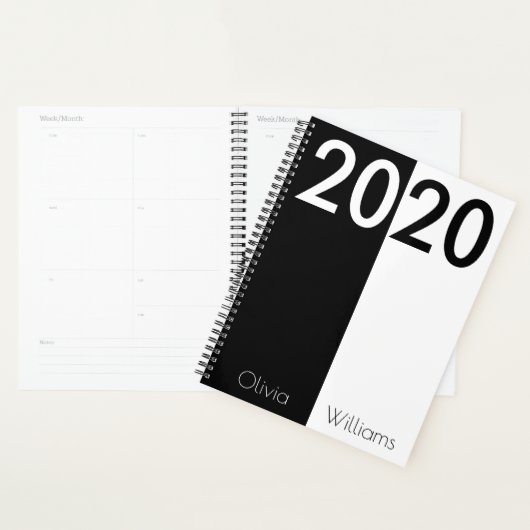 Aangepast jaar 2020 Modern Trendy Black and White Planner (Display)