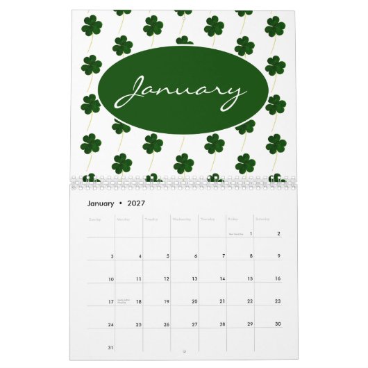 Aangepast jaar 2024 Ierse Shamrock Patroon Klavers Kalender (Jan 2027)
