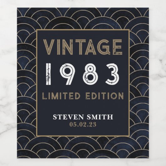 Aangepast jaar 40e Blauwe Dag Partij Wijn Etiket (Enkel label)