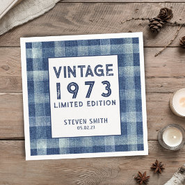 Aangepast jaar 40e Gingham Blue Birthday Party Servet