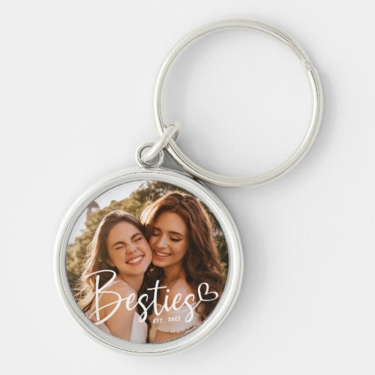 Aangepast jaar Besties BFF Modern script Foto Sleutelhanger (Voorkant)