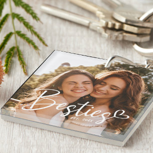 Aangepast jaar Besties BFF Modern script Foto Sleutelhanger