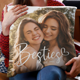 Aangepast jaar Besties BFF Modern Script Heart Kussen