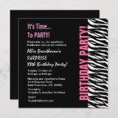 Aangepast jaar Birthday Pink en Black Zebra V055 Kaart (Voorkant / Achterkant)