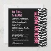 Aangepast jaar Birthday Pink en Black Zebra V055 Kaart (Voorkant)