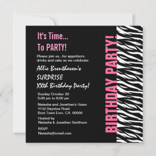 Aangepast jaar Birthday Pink en Black Zebra V055 Kaart
