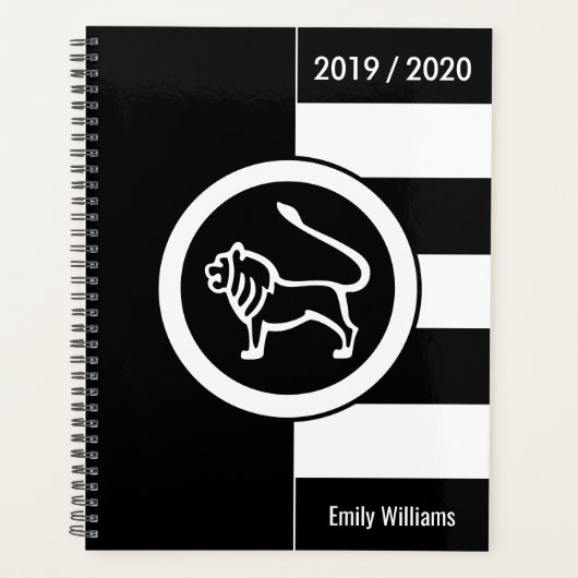 Aangepast jaar dierentuin Sign Leo Black en White Planner (Voorkant)
