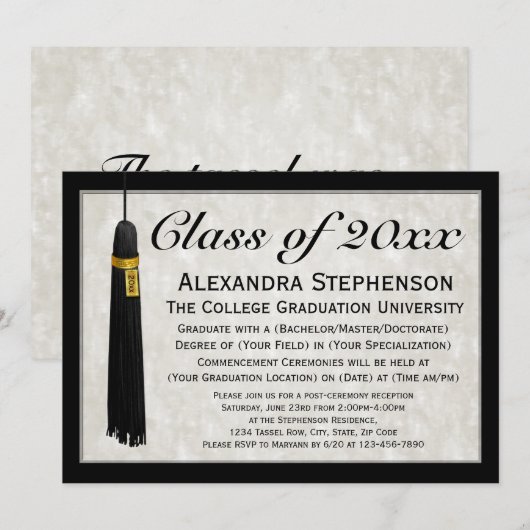 Aangepast jaar formele opleiding Tassel College Kaart (Voorkant / Achterkant)