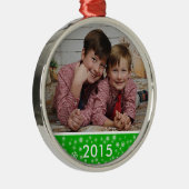 Aangepast jaar Fotoversiering Snowflakes Green Metalen Ornament (Rechts)