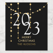 Aangepast jaar Gouden Garland Vrolijk Kerstfeest Wijn Etiket (Enkel label)