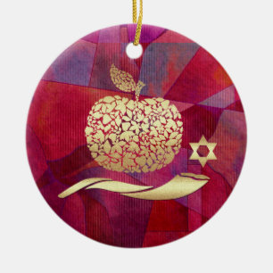 Aangepast jaar joods nieuwjaar, Rosh Hashanah Keramisch Ornament