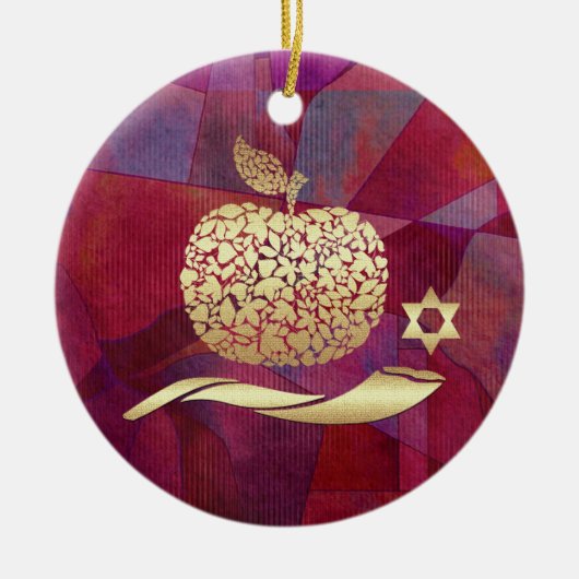 Aangepast jaar joods nieuwjaar, Rosh Hashanah Keramisch Ornament (Voorkant)