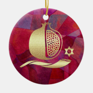 Aangepast jaar joods nieuwjaar, Rosh Hashanah Orna Keramisch Ornament