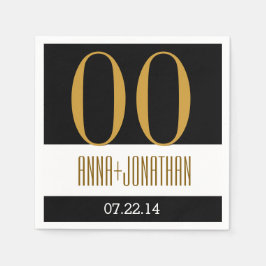 Aangepast Jaar Jubileum Modern Goud en Zwart V06 Servetten