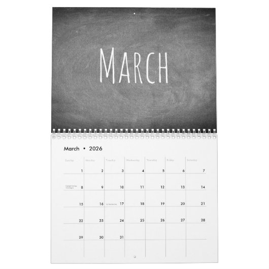 Aangepast jaar Krijtbord Kalender Zwart-wit (Mar 2026)