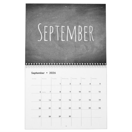 Aangepast jaar Krijtbord Kalender Zwart-wit (Sep 2026)