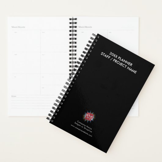 Aangepast jaar, Logo, Tekst, Zwart Dagboek Planner (Display)