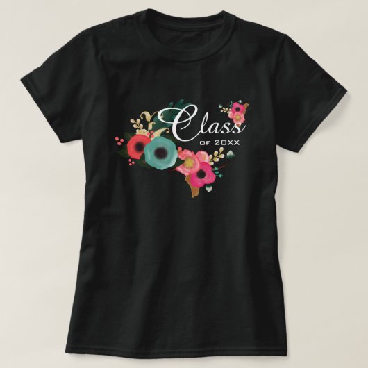 Aangepast jaar Modern Floral Afstuderen T-shirt (Design voorkant)