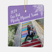 Aangepast jaar Onze eerste vrolijk getrouwde kerst Keramisch Ornament (Links)