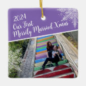 Aangepast jaar Onze eerste vrolijk getrouwde kerst Keramisch Ornament (Voorkant)