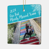 Aangepast jaar Onze eerste vrolijk getrouwde kerst Keramisch Ornament (Links)