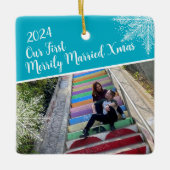 Aangepast jaar Onze eerste vrolijk getrouwde kerst Keramisch Ornament (Voorkant)