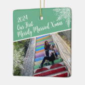 Aangepast jaar Onze eerste vrolijk getrouwde kerst Keramisch Ornament (Links)