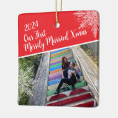 Aangepast jaar Onze eerste vrolijk getrouwde kerst Keramisch Ornament (Links)
