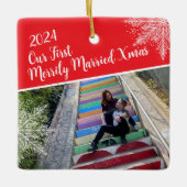Aangepast jaar Onze eerste vrolijk getrouwde kerst Keramisch Ornament (Voorkant)