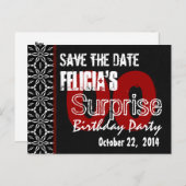 Aangepast Jaar Save the Date Surprise Zwart Rood V Aankondigingskaart (Voorkant / Achterkant)