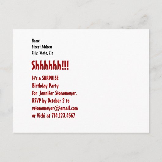 Aangepast Jaar Save the Date Surprise Zwart Rood V Aankondigingskaart (Achterkant)