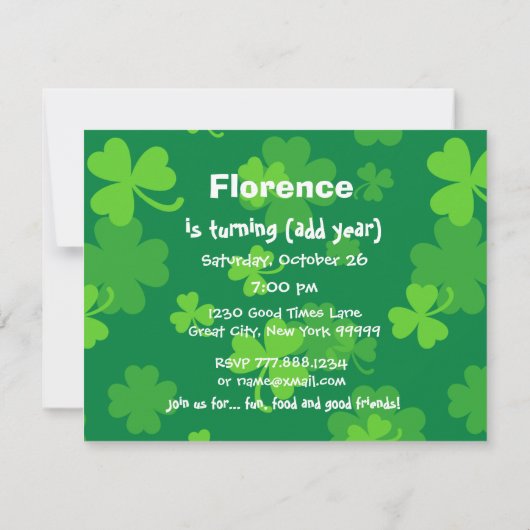 Aangepast jaar Shamrocks Birthday Party V07 Kaart (Achterkant)