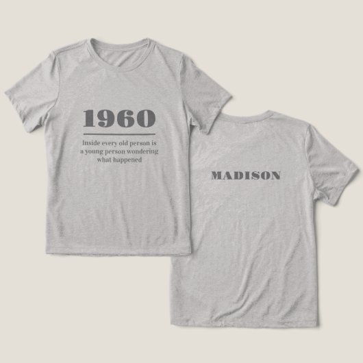 Aangepast jaar, tekst & naam Tri-Blend shirt (Ontwerp Voorkant & Achterkant)