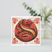 Aangepast Jaar van de Slang 2025 White Gold Red Kaart (Staand voorkant)