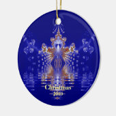 Aangepast jaar voor blauwe en goudkerstversiering keramisch ornament (Links)