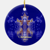 Aangepast jaar voor blauwe en goudkerstversiering keramisch ornament (Achterkant)