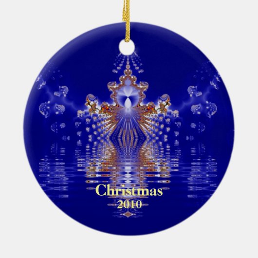 Aangepast jaar voor blauwe en goudkerstversiering keramisch ornament (Achterkant)