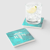 Aangepast jaar voor blauwgroen Aqua Marble Registe Stenen Onderzetter (Zijkant)