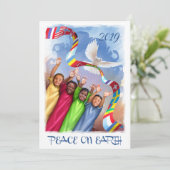 Aangepast jaar| Vrede op aarde. Multiculturele Kin Feestdagenkaart (Staand voorkant)